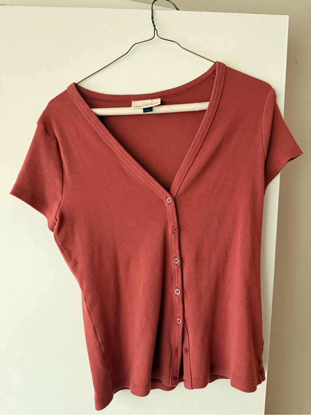 Universal Thread Short-Sleeve Button Front V-Neck Top - Rosewood
